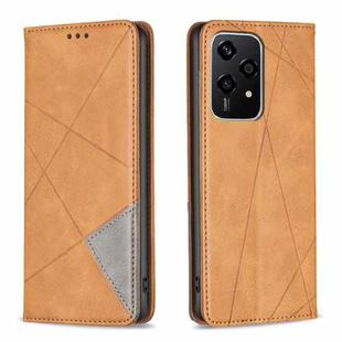 For Honor 200 Lite Global Rhombus Texture Magnetic Leather Phone Case(Yellow)