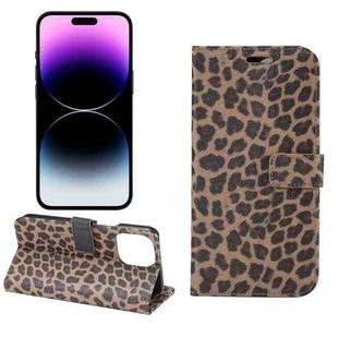 For iPhone 15 Pro Max Leopard Pattern Horizontal Flip Leather Phone Case(Brown)