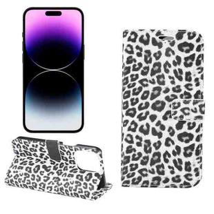 For iPhone 15 Pro Max Leopard Pattern Horizontal Flip Leather Phone Case(White)