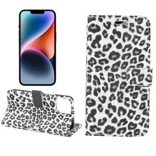 For iPhone 15 Plus Leopard Pattern Horizontal Flip Leather Phone Case(White)