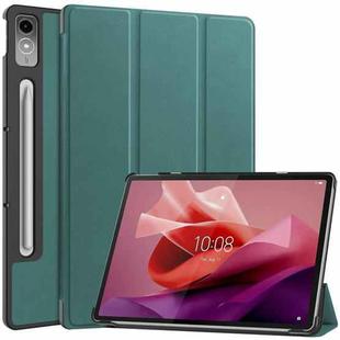 For Lenovo Tab P12/Xiaoxin Pad Pro 12.7 inch Custer Solid Color 3-Fold Stand Leather Tablet Case(Dark Green)