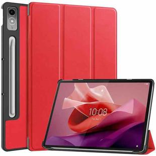 For Lenovo Tab P12/Xiaoxin Pad Pro 12.7 inch Custer Solid Color 3-Fold Stand Leather Tablet Case(Red)