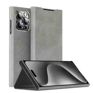 For iPhone 15 Pro Max Magnetic Napa Texture Leather Phone Case with Holder(Grey)