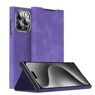 For iPhone 15 Pro Max Magnetic Napa Texture Leather Phone Case with Holder(Purple)