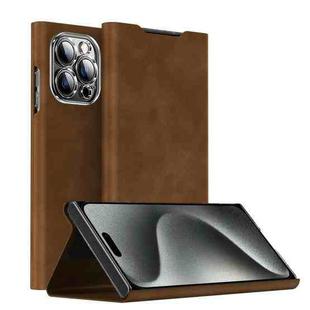 For iPhone 15 Pro Magnetic Napa Texture Leather Phone Case with Holder(Brown)