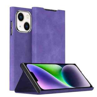 For iPhone 14 Plus Magnetic Napa Texture Leather Phone Case with Holder(Purple)