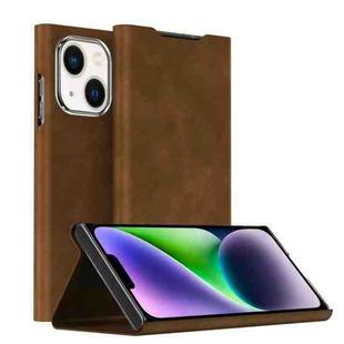 For iPhone 14 Plus Magnetic Napa Texture Leather Phone Case with Holder(Brown)