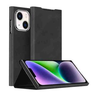 For iPhone 14 Magnetic Napa Texture Leather Phone Case with Holder(Black)