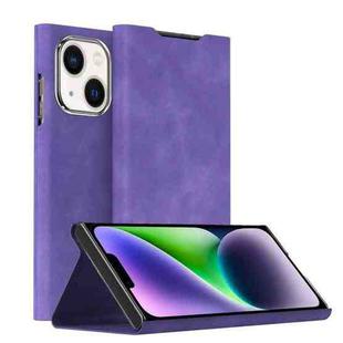 For iPhone 14 Magnetic Napa Texture Leather Phone Case with Holder(Purple)