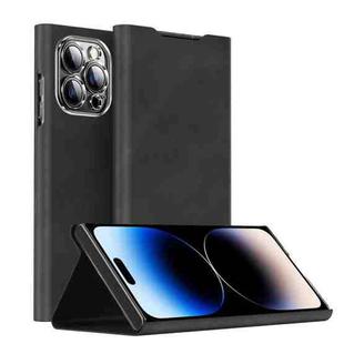 For iPhone 14 Pro Magnetic Napa Texture Leather Phone Case with Holder(Black)
