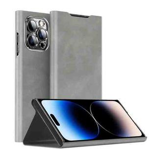 For iPhone 14 Pro Magnetic Napa Texture Leather Phone Case with Holder(Grey)