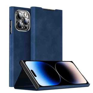 For iPhone 14 Pro Magnetic Napa Texture Leather Phone Case with Holder(Blue)