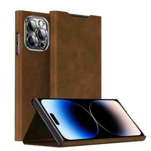 For iPhone 14 Pro Magnetic Napa Texture Leather Phone Case with Holder(Brown)