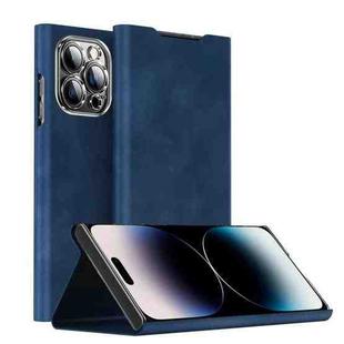 For iPhone 14 Pro Max Magnetic Napa Texture Leather Phone Case with Holder(Blue)