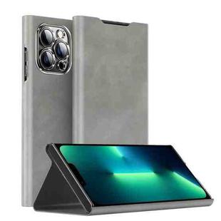 For iPhone 13 Pro Max Magnetic Napa Texture Leather Phone Case with Holder(Grey)