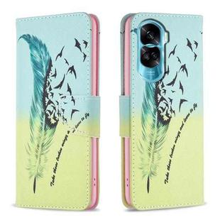 For Honor 90 Lite/X50i Colored Drawing Pattern Leather Phone Case(Feather)