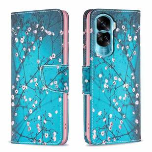 For Honor 90 Lite/X50i Colored Drawing Pattern Leather Phone Case(Plum Blossom)