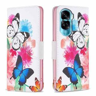 For Honor 90 Lite/X50i Colored Drawing Pattern Leather Phone Case(Butterflies)