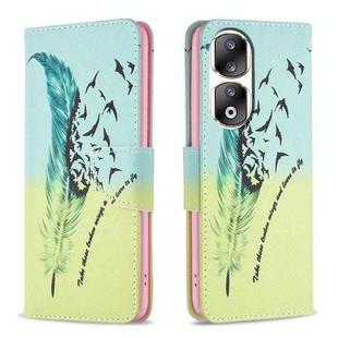 For Honor 90 Pro Colored Drawing Pattern Leather Phone Case(Feather)