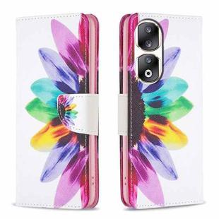 For Honor 90 Pro Colored Drawing Pattern Leather Phone Case(Sun Flower)