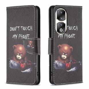 For Honor 90 Pro Colored Drawing Pattern Leather Phone Case(Bear)