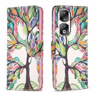 For Honor 90 Pro Colored Drawing Pattern Leather Phone Case(Tree Life)