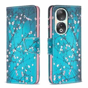 For Honor 90 5G Colored Drawing Pattern Leather Phone Case(Plum Blossom)