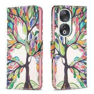 For Honor 90 5G Colored Drawing Pattern Leather Phone Case(Tree Life)