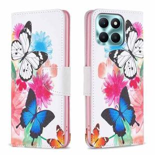 For Honor X6a Colored Drawing Pattern Leather Phone Case(Butterflies)