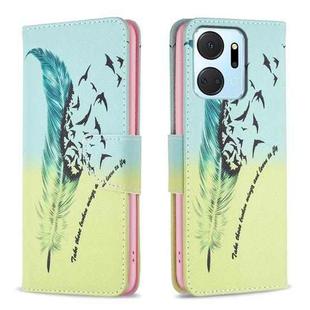 For Honor X7a Colored Drawing Pattern Leather Phone Case(Feather)