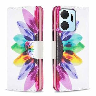 For Honor X7a Colored Drawing Pattern Leather Phone Case(Sun Flower)