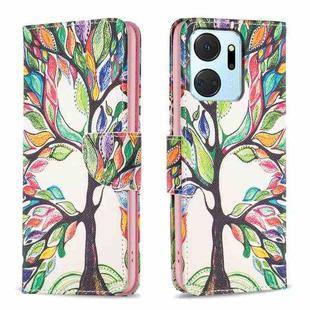 For Honor X7a Colored Drawing Pattern Leather Phone Case(Tree Life)