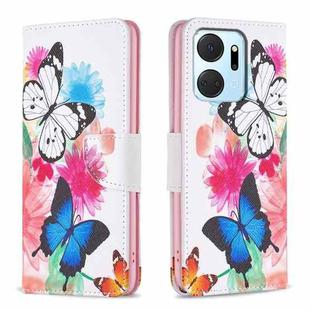 For Honor X7a Colored Drawing Pattern Leather Phone Case(Butterflies)