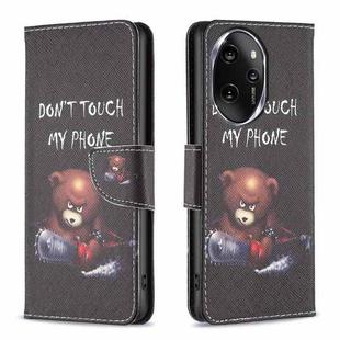 For Honor 100 Pro Colored Drawing Pattern Leather Phone Case(Bear)