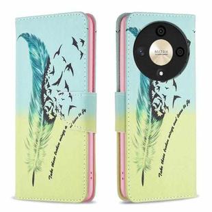 For Honor X9b/Magic6 Lite 5G Colored Drawing Pattern Leather Phone Case(Feather)