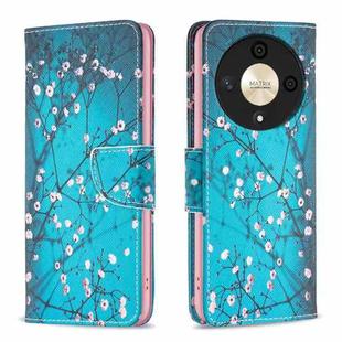 For Honor X9b/Magic6 Lite 5G Colored Drawing Pattern Leather Phone Case(Plum Blossom)