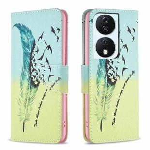 For Honor X7b Colored Drawing Pattern Leather Phone Case(Feather)