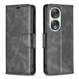 For Honor 90 5G Lambskin Texture Pure Color Flip Leather Phone Case(Black)