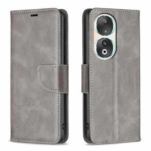 For Honor 90 5G Lambskin Texture Pure Color Flip Leather Phone Case(Grey)