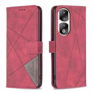 For Honor 90 Pro Magnetic Buckle Rhombus Texture Leather Phone Case(Red)