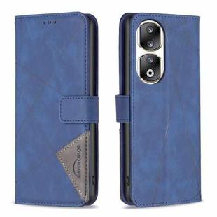 For Honor 90 Pro Magnetic Buckle Rhombus Texture Leather Phone Case(Blue)