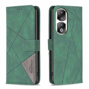 For Honor 90 Pro Magnetic Buckle Rhombus Texture Leather Phone Case(Green)