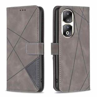 For Honor 90 Pro Magnetic Buckle Rhombus Texture Leather Phone Case(Grey)