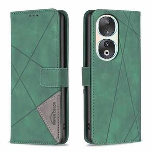 For Honor 90 5G Magnetic Buckle Rhombus Texture Leather Phone Case(Green)