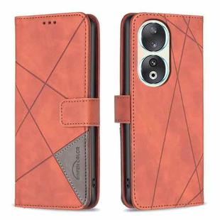 For Honor 90 5G Magnetic Buckle Rhombus Texture Leather Phone Case(Brown)