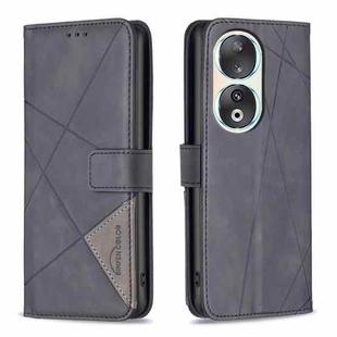 For Honor 90 5G Magnetic Buckle Rhombus Texture Leather Phone Case(Black)