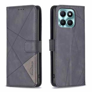 For Honor X6a Magnetic Buckle Rhombus Texture Leather Phone Case(Black)