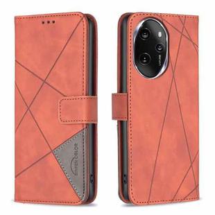 For Honor 100 Pro Magnetic Buckle Rhombus Texture Leather Phone Case(Brown)