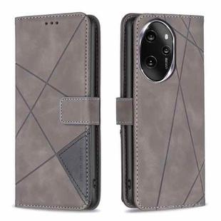 For Honor 100 Pro Magnetic Buckle Rhombus Texture Leather Phone Case(Grey)