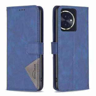 For Honor 100 Magnetic Buckle Rhombus Texture Leather Phone Case(Blue)